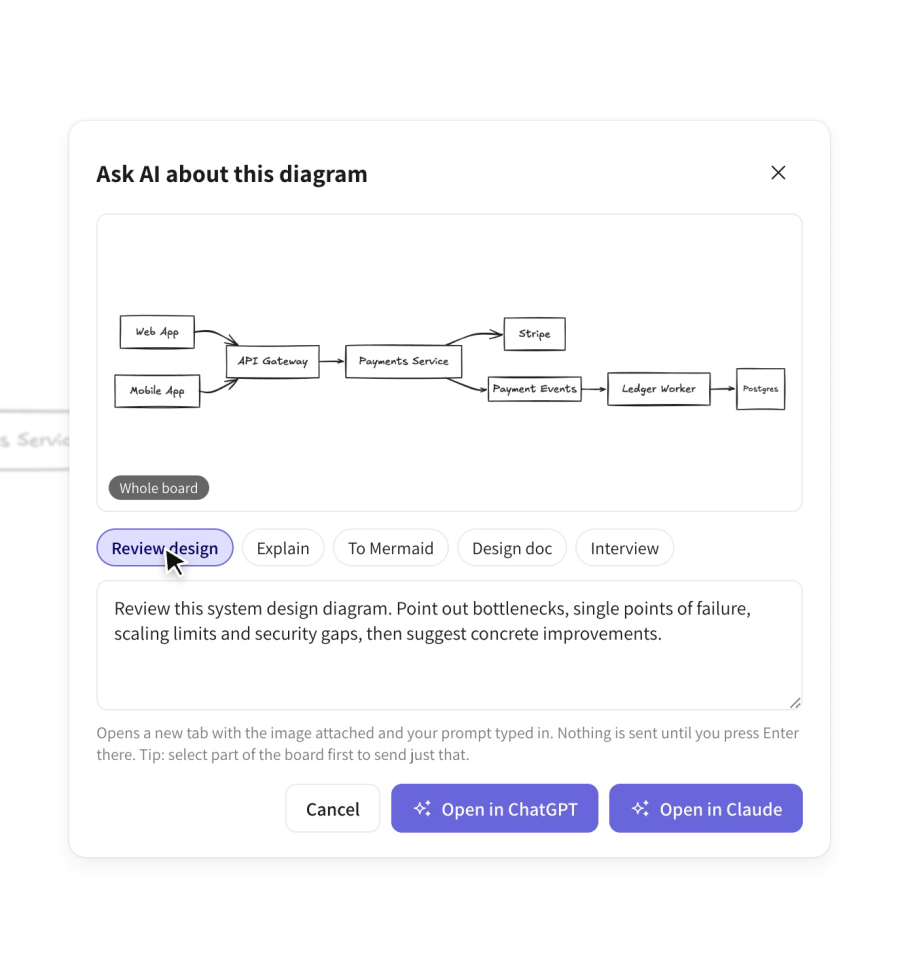 Ask AI dialog with a diagram preview
