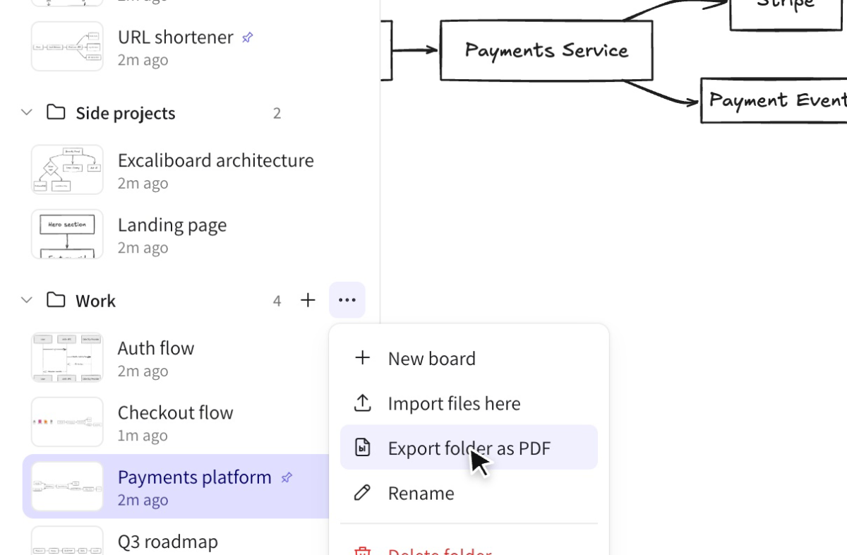 Folder menu with Export folder as PDF