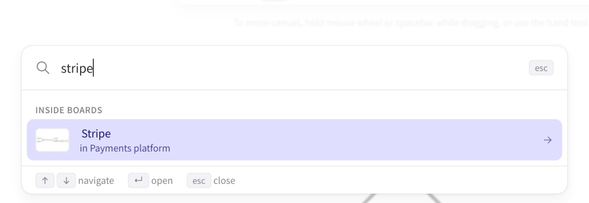 Quick switcher finding the word stripe inside a board